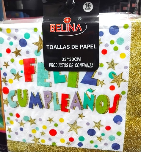 Servilletas Feliz Cumpleaños 16 unidades 33x33 cm.
